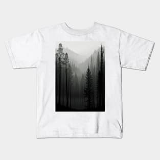 Misty Pine Trees in a Spooky Forest Kids T-Shirt